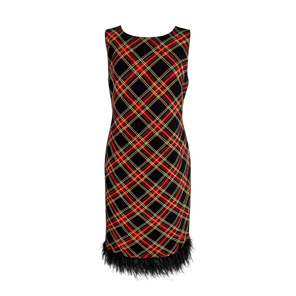 J.Crew Black Plaid Feather Hem Sheath Dress Tartan Sleeveless Cocktail Dress 12